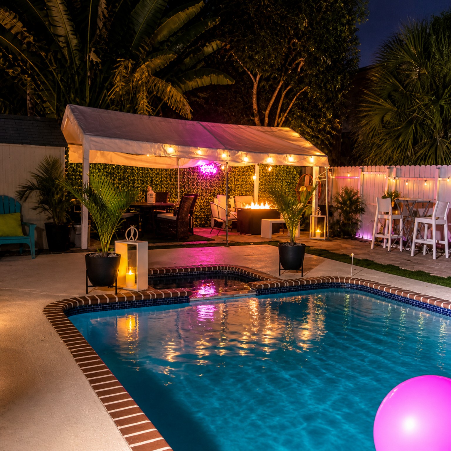 Pool with a covered outdoor party area